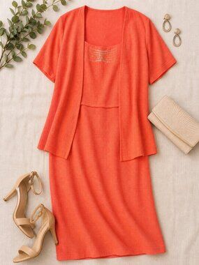 Joseph Ribkoff Coral Dress Jacket Set Size 16 Textured Career Occasion
